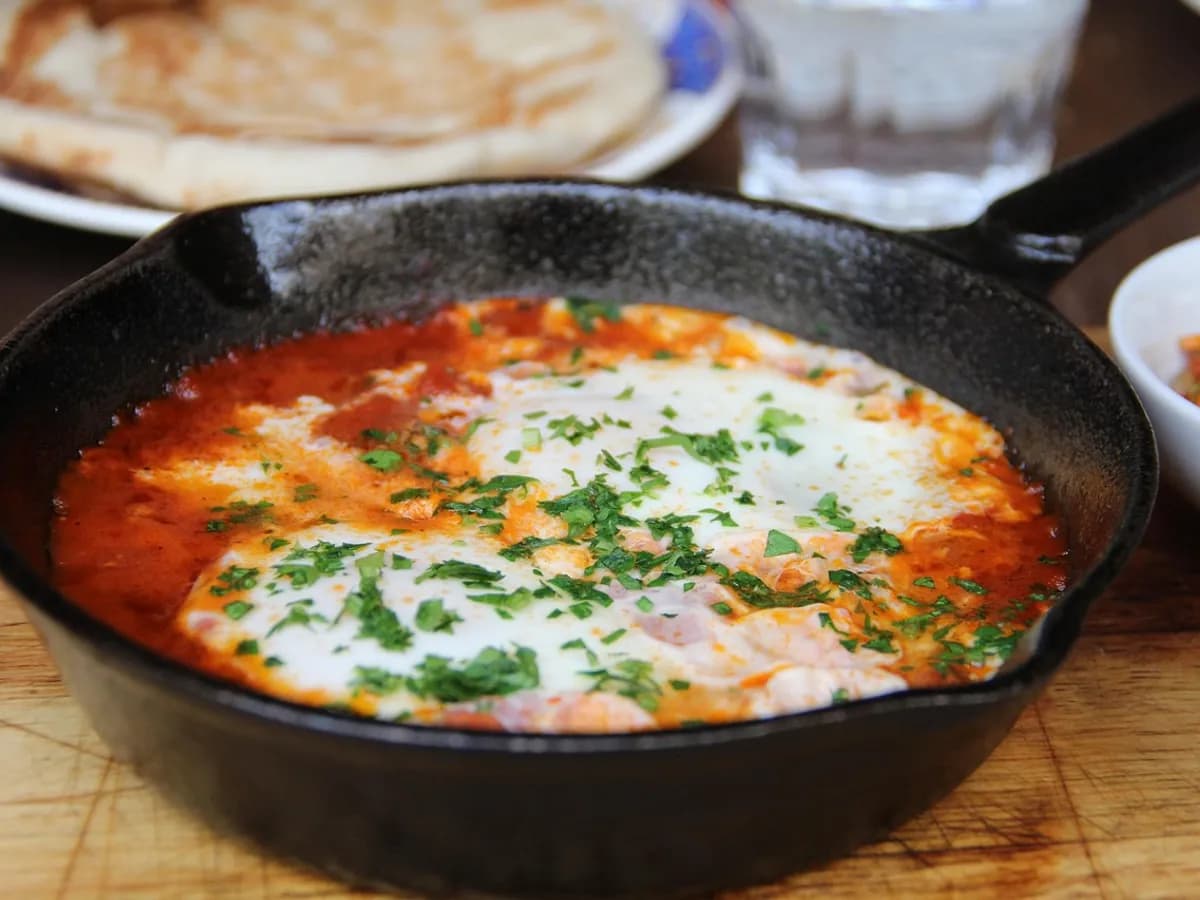 Shakshuka in a cast-iron skillet